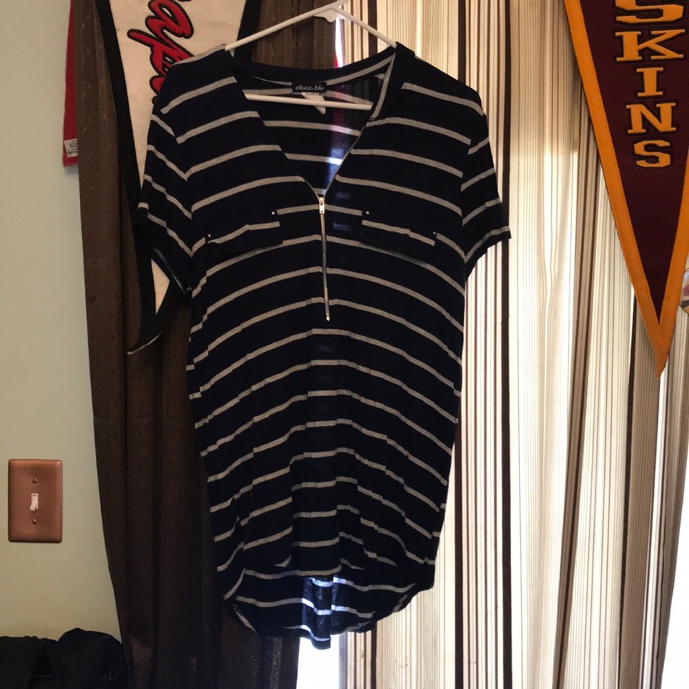 Navy and white striped blouse